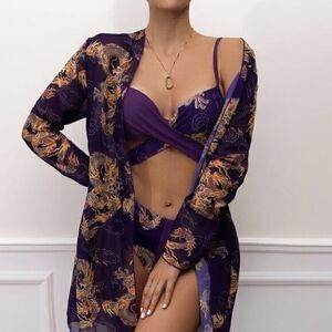 3pack Chinese Dragon Wrap Bikini Swimsuit & Kimono